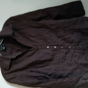 Tracy M brown linen button down blouse sz M